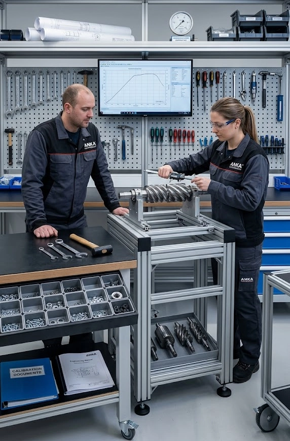 Precision-engineered OEM maintenance spare parts and installation accessories for ANKA screw air compressors, showcased in a high-tech industrial setting.