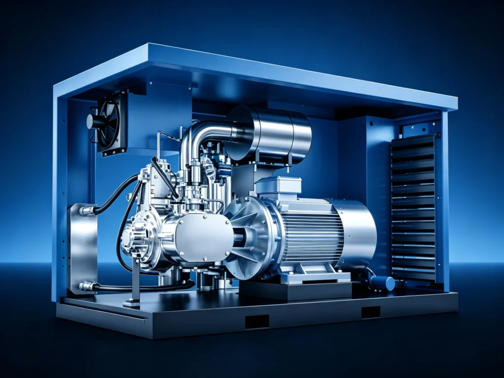 ANKA premium oil-free water-lubricated rotary screw air compressor featuring pristine stainless steel internal structure for clean industries