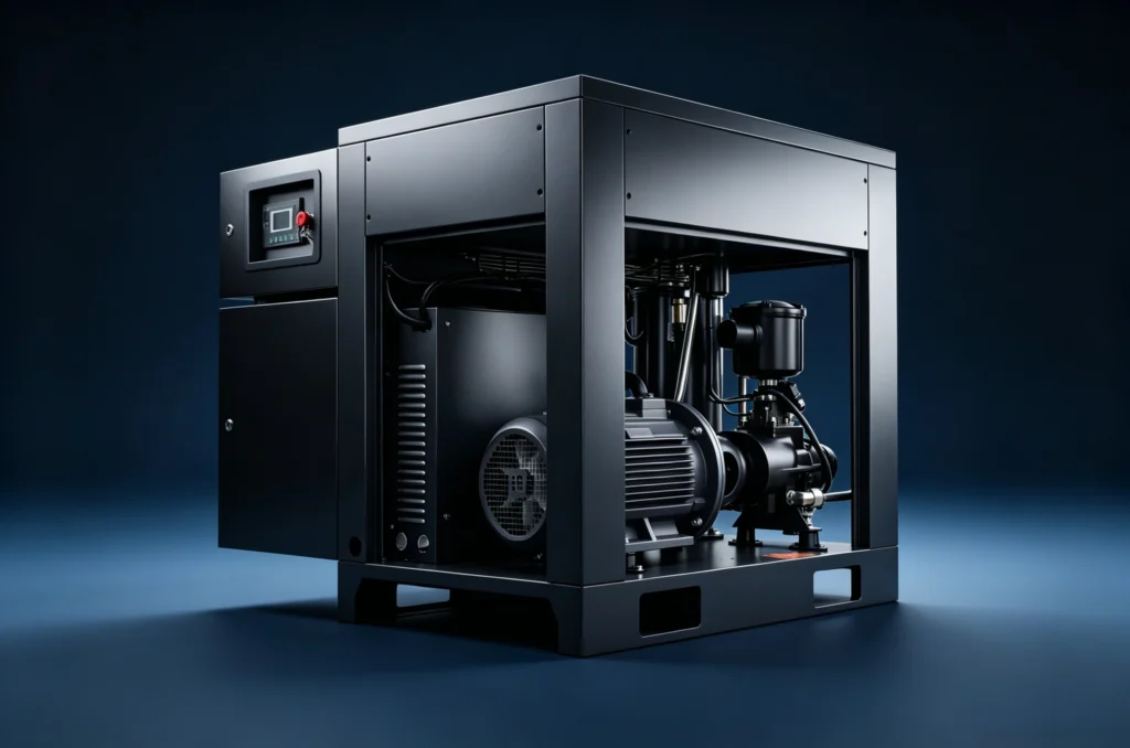 ANKA heavy-duty single-stage rotary screw air compressor with metallic soundproof enclosure for industrial applications