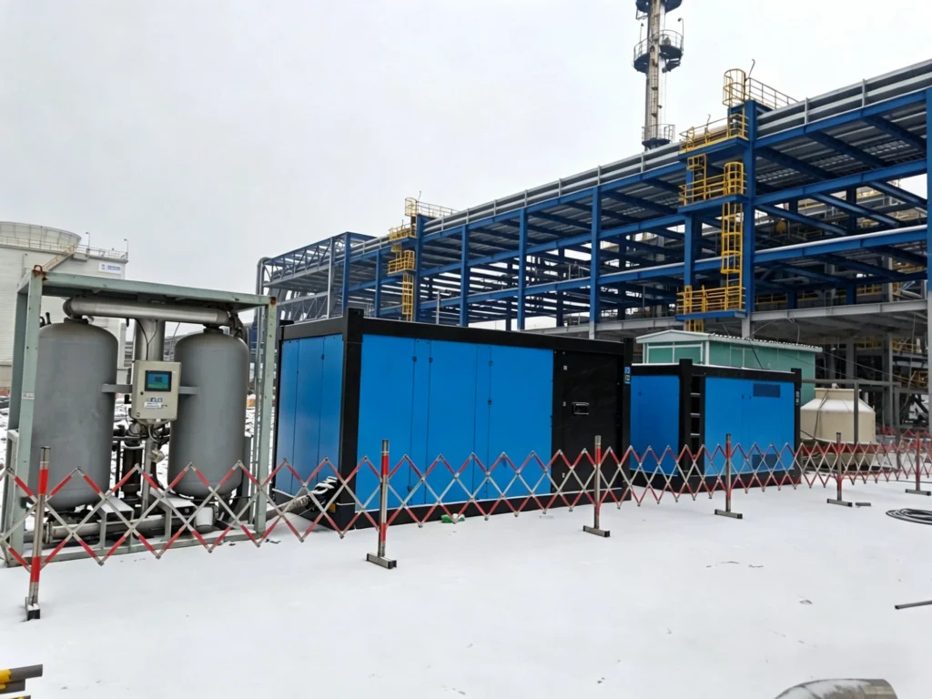 Custom containerized portable rotary screw air compressor system with heavy-duty lifting points and rugged blue enclosure, optimized for mobile rental and industrial site deployment.