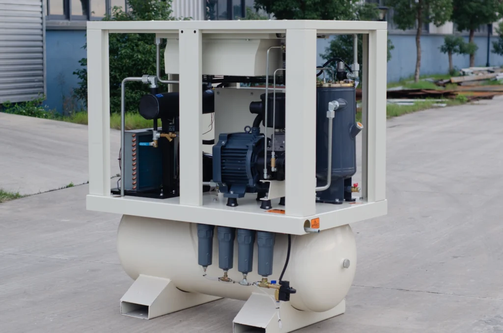 Space-saving integrated skid-mounted high-pressure air compressor system engineered by ANKA for modern laser cutting fabrication shops