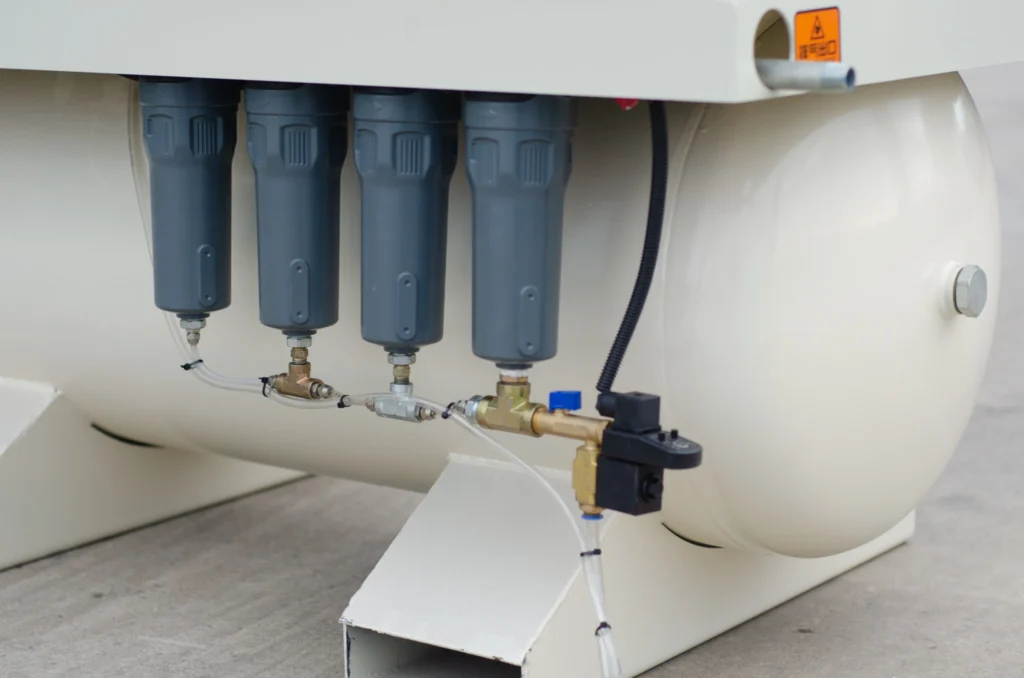Multi-stage precision filtration system on ANKA air compressor guaranteeing 100% pure and oil-free air to protect sensitive laser cutting lenses
